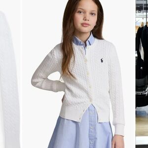 Ralph Lauren White Cable Knit Sweater with Pink Logo